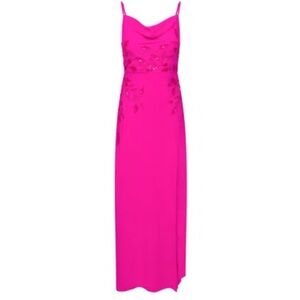 HOPE & IVY Cowl Neck Embellished Maxi Dress In Bright Hot Pink Prom Wedding NEW